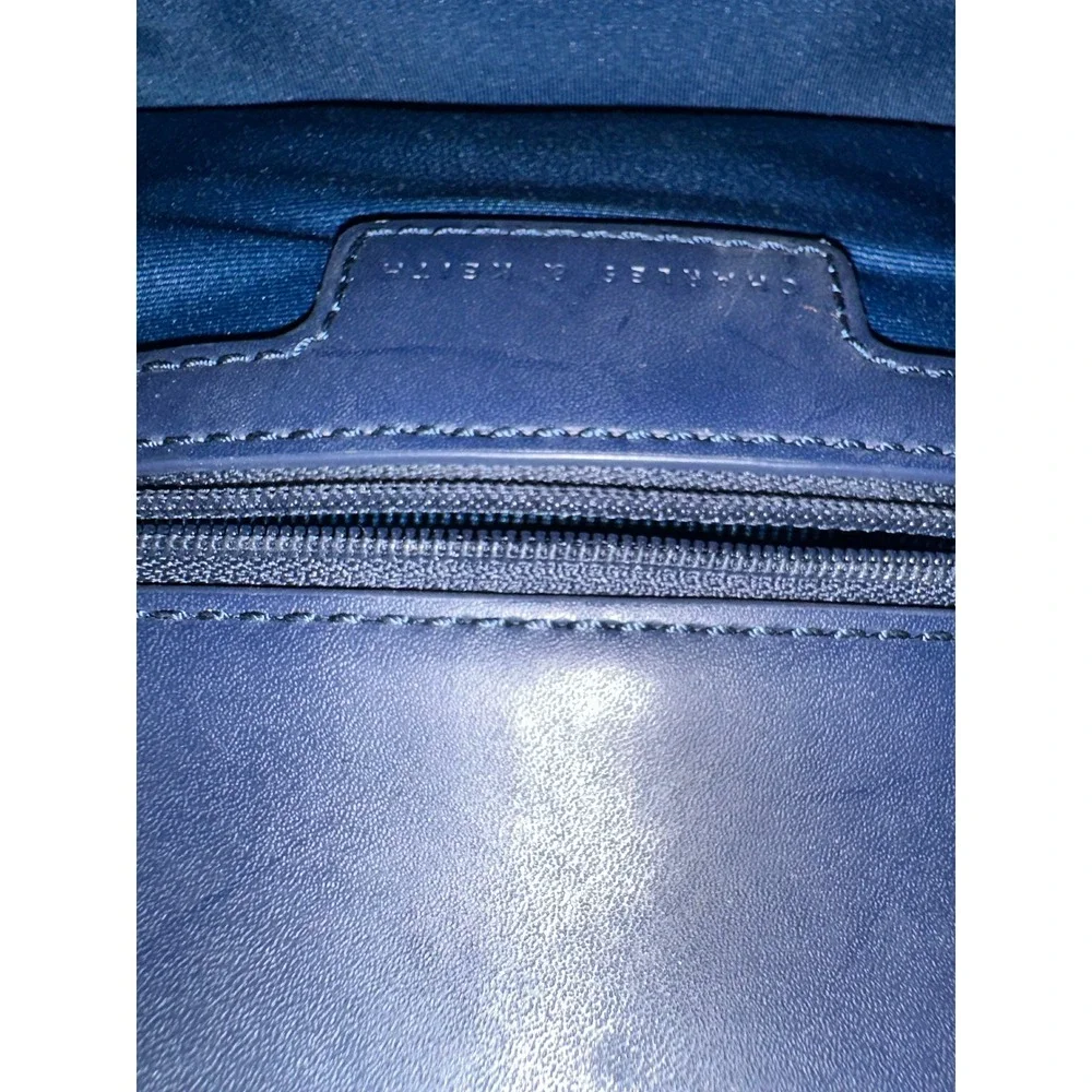 Charles & Keith Denim Crossbody Bag Dark Wash Frayed Fringe Faux Leather Trim